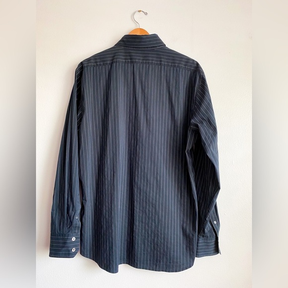 THEORY Men’s Striped Navy Blue Shirt Business Casual Button Down Lightweight XL - Picture 3 of 5